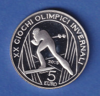 Italien 2005 Silbermünze Olympia Skilanglauf 5 Euro 18g, Ag925 PP - Sonstige & Ohne Zuordnung