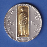 Andorra 1993 Silbermünze Hl. Georg 20 Diners/ECU 25g Ag925 Inlay 1,5g Au916 - Andorra