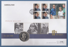 Gibraltar 2000 Prinz William 18.Geburtstag Scmuckbrief M. PP-Gedenkmünze 1 Crown - Gibraltar