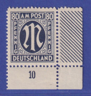 Bizone AM-Post 80 Pfg Mi.-Nr. 34 A B Z Eckrandstück UR Postfrisch ** - Mint