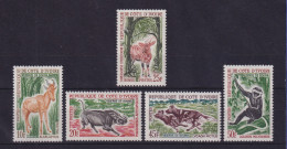 Elfenbeinküste 1963 Einheimische Wildtiere  Mi.-Nr. 251-254, 257 Postfrisch ** - Côte D'Ivoire (1960-...)