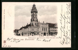 AK Salzwedel, Rathausturm Mit Bekmanns-Hotel Schwarz. Adler  - Salzwedel