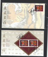 1998  Year Of The Tiger  Single And Souvenir Sheet- Set Of 2 FDCs  Sc 1708, 1708a - 1991-2000