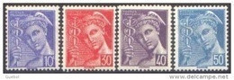 France Mercure N°  546 + 547 + 548 Et 549 ** Les - 10, 30, 40, Et 50 Centimes - Légende Poste Française - 1938-42 Mercure