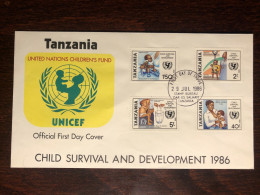 TANZANIA FDC COVER 1986 YEAR  CHILD SURVIVAL UNICEF HEALTH MEDICINE STAMPS - Tanzania (1964-...)