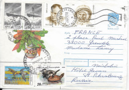 LETTRE DE RUSSIE 1992 - ENTIER POSTAL URSS,  TIMBRES CANARDS DE 1990 ET 1991. PAIRE GAGARINE, PAIRE BATEAUX - A VOIR - Brieven En Documenten