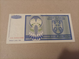 Billete Bosnia Herzegovina, 10000000 Dinara Serie AA, Año 1993 - Bosnia And Herzegovina