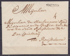 L. Datée 9 Octobre 1773 De MECHELEN Pour ROUSSELAERE (Roeselare) "par Courtraÿ" - Griffe "MALINES" - Port "4" - 1714-1794 (Oesterreichische Niederlande)