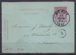 Carte-lettre 10c Rose (N°46) Càd HERVE /29 JUIN 1887 Pour LOUVAIN (au Dos: Càd LOUVAIN) - Carte-Lettere