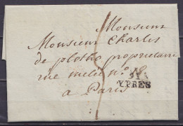 L. Datée 1 Février 1814 De YPRES Pour Baron De Plotho à PARIS - Griffe "91/YPRES" - Port "5" (au Dos: Càd Arrivée "Févri - 1794-1814 (Periodo Francese)