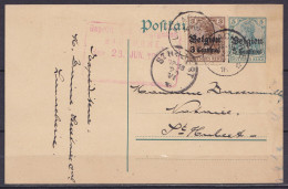 CP Postkarte Germania 5pf Vert Surch. 5c + OC1 Càd Relais De Guerre (rare !) "*LAVACHERIE* /22 VI 1916" Pour ST-HUBERT - - Occupazione Tedesca