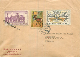 TCHECOSLOVAQUIE . Timbres 60 Grenoble Et 40 Cerf Enveloppe  J. J. RANSKY Praha .  Oblitérations PRAHA Et CHAUMONT R.P. - Gebraucht