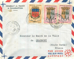 MADAGASCAR . Timbres 15F Et 5F  Sur Enveloppe Par Avion Consulat De France à FIANARANTSOA .  - Madagascar (1960-...)