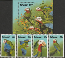 THEMATIC FAUNA: THE BAHAMIAN PARROTS.  VARIOUS VIEWS OF THE BIRD     4v+MS       -   BAHAMAS - Papegaaien, Parkieten