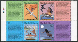 Marshall 816 Ad/4 Labels Block,MNH. Folktales 2003. Birds, Turtle, Canoe. - Islas Marshall