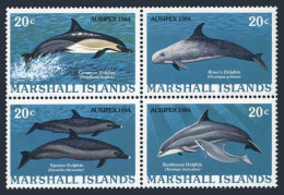 Marshall 54-57a Block, MNH. Mi 19-22. Dolphins 1984. Common, Risso's, Spotter, - Marshalleilanden
