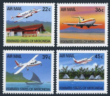 Micronesia C43-C46, MNH. Mi 184-187. Aircraft Serving Micronesia. 1990. Canoe. - Micronésie