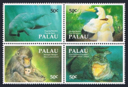 Palau 313 Ad Block, MNH. Mi 606-609. Dugong, Masked Booby,Macaque,Crocodile,1993 - Palau