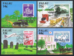 Palau 164-167,168,MNH. Japanese Links To Palau,1987.Locomotive,Ships,Plane,Bird. - Palau