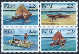 Palau 67-70a Block, MNH. Mi 40-73, Traditional Water Sport, 1985. Canoes, Raft. - Palau