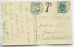 LUXEMBOURG  10C TAXE RUMELANGE 19.9.1930 SUR CARTE BELGIQUE 35C LION BORGOUMONT - Storia Postale