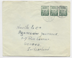 INDONESIA 25 SEN BANDE DE 3 LETTRE COVER BANYUMAS 6.8.1956 TO SUISSE - Indonesië