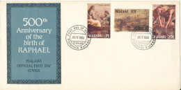 Malawi FDC 500th Anniversary Of The Birth Of Raphael Complete Set Of 3 With Cachet - Malawi (1964-...)