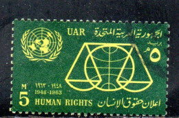 UAR EGYPT EGITTO 1963 15th ANNIVERSARY OF THE UNIVERSAL DECLARATION OF HUMAN RIGHTS 5m  USED USATO OBLITERE' - Gebraucht