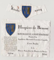 Etiquette Et Millésime HOSPICES DE BEAUNE " MEURSAULT-GENEVRIERES 1er Cru 2004 - Cuvée Baudot " (2805)_ev486 - Bourgogne
