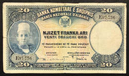 BANCA NAZIONALE ALBANIA 20 FRANCHI ORO PROTETTORATO FEBBRAIO 1926 LOTTO 682 - Albanien