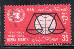 UAR EGYPT EGITTO 1963 15th ANNIVERSARY OF THE UNIVERSAL DECLARATION OF HUMAN RIGHTS 35m USED USATO OBLITERE' - Oblitérés