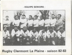 CALENDRIER DU RUGBY CLERMONT LA PLAINE - Saison 82 - 83 - Avec Photos Des Différentes équipes - Other & Unclassified