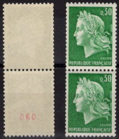 YT 1536Ab Marianne De CHEFFER, 30c Vert En Paire Avec Un Timbre Gomme Mate + Un N° Rouge, Voir Scan. Bas Prix RARE. - 1967-1970 Marianne Van Cheffer