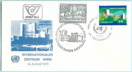 UNO-Wien Kombi FDC 24.8.79,Mi:NT-WN 3,Yt:NT-WN 4, Sg:NT-WN 4 + Zusaztzfrankatur, Mi:AT 1617 Donaupark - Briefe U. Dokumente