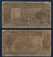 500 Francs CFA, 1989 A, Cote D' Ivoire, A.20, A 134414, Oberthur, P#_06, Banque Centrale États De L'Afrique De L'Ouest - West African States