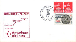 USA ETATS UNIS VOL INAUGURAL AMERICAN AIRLINES NEW YORK-AUCKLAND 1970 - Sobres De Eventos