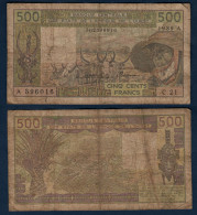 500 Francs CFA, 1989 A, Cote D' Ivoire, C.21, A 396016, Oberthur, P#_06, Banque Centrale États De L'Afrique De L'Ouest - Stati Dell'Africa Occidentale