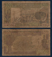 500 Francs CFA, 1989 A, Cote D' Ivoire, E.21, A 483544, Oberthur, P#_06, Banque Centrale États De L'Afrique De L'Ouest - Stati Dell'Africa Occidentale