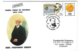 COV 87 - 675 Ferdinand BRAUN, Nobel Prize In Physics, Germany-Romania - Cover - Used - 2009 - Tarjetas – Máximo