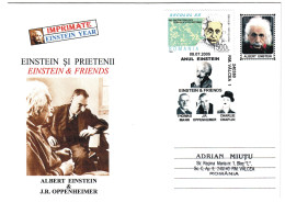 COV 87 - 9 Albert EINSTEIN & J.R. OPPENHEIMER, Romania - Cover - Used - 2005 - Cartoline Maximum