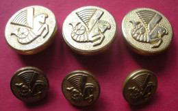 Lot De 6 Boutons Anciens Dorés Buttons Compagnie Air France Diam 2.2 Cm & 1.5 Cms Dos Scanné - Knöpfe