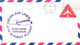 USA ETATS UNIS 1 ER VOL DELTA AIRLINES RALEIGH-DURHAM 1970 - Event Covers