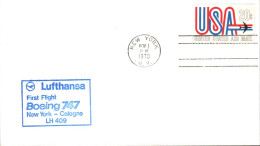 USA ETATS UNIS 1ER VOL 747 LUFTHANSA NEW YORK-COLOGNE 1970 - Enveloppes évenementielles