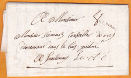 Circa 1740 - Marque Postale DU MANS (20 X 2 Mm) Sur Lettre Pliée Avec Correspondance Vers Fontenay Le Comte - Taxe 8 - 1701-1800: Vorläufer XVIII