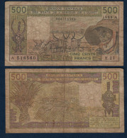 500 Francs CFA, 1989 A, Cote D' Ivoire, E.21, A 518560, Oberthur, P#_06, Banque Centrale États De L'Afrique De L'Ouest - États D'Afrique De L'Ouest