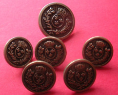 Lot De 6 Boutons Anciens Avec Fleurs De Lys De Livrée Ou Uniforme Diamètre  2 Cm & 1.5 Cm Dos Scanné - Boutons