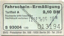 Deutschland - Berlin - BVG - Fahrschein Ermäßigung 1993 - Europa