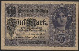 Geldschein Banknote 5 Mark 1917 I. WK Darlehnskassenschein 54 B Mit KN 8stellig - Sonstige & Ohne Zuordnung