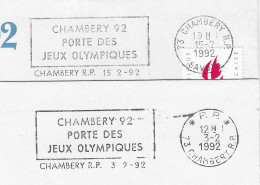 1992 Jeux Olympiques D'Hiver D'Albertville 1992: Flamme-Annonce De Chambéry R.P En 2 Versions (normale + Port Payé) - Winter 1992: Albertville