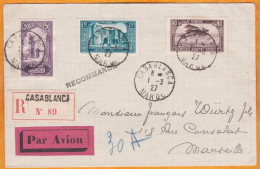 1927 - Enveloppe En Recommandé PAR AVION De Casablanca Vers Marseille - Période Latécoère - Luchtpost